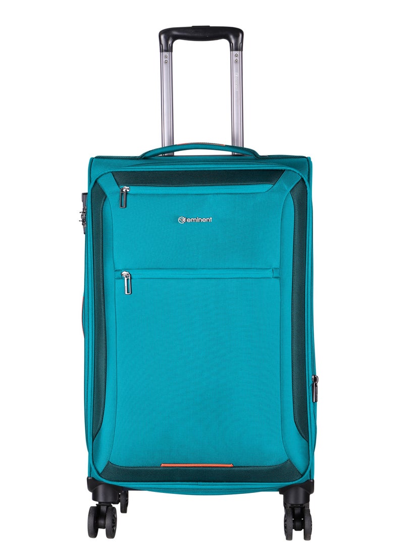 Unisex Soft Travel Bag Medium Luggage Trolley Polyester Lightweight Expandable 4 Double Spinner Wheeled Suitcase with 3 Digit TSA lock E751 Green