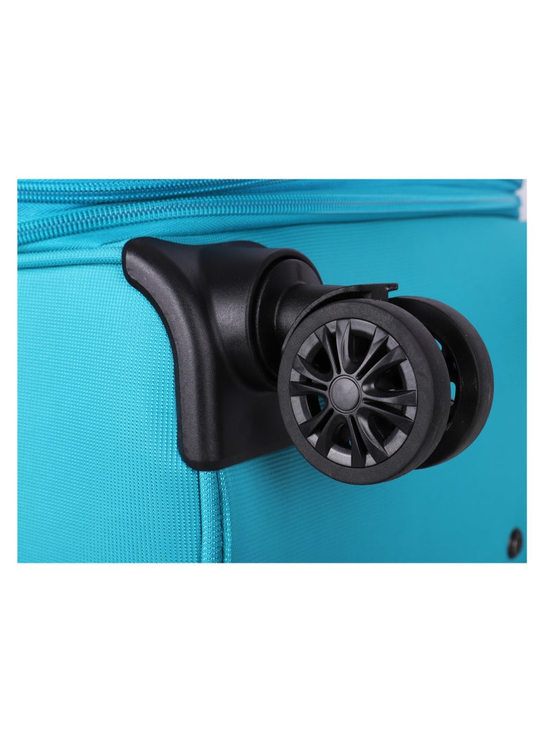 Unisex Soft Travel Bag Medium Luggage Trolley Polyester Lightweight Expandable 4 Double Spinner Wheeled Suitcase with 3 Digit TSA lock E751 Green