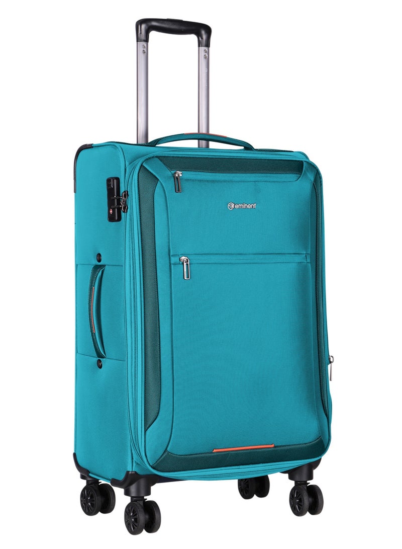 Unisex Soft Travel Bag Medium Luggage Trolley Polyester Lightweight Expandable 4 Double Spinner Wheeled Suitcase with 3 Digit TSA lock E751 Green