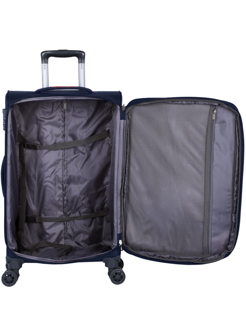 Unisex Soft Travel Bag Medium Luggage Trolley Polyester Lightweight Expandable 4 Double Spinner Wheeled Suitcase with 3 Digit TSA lock E751 Navy Blue