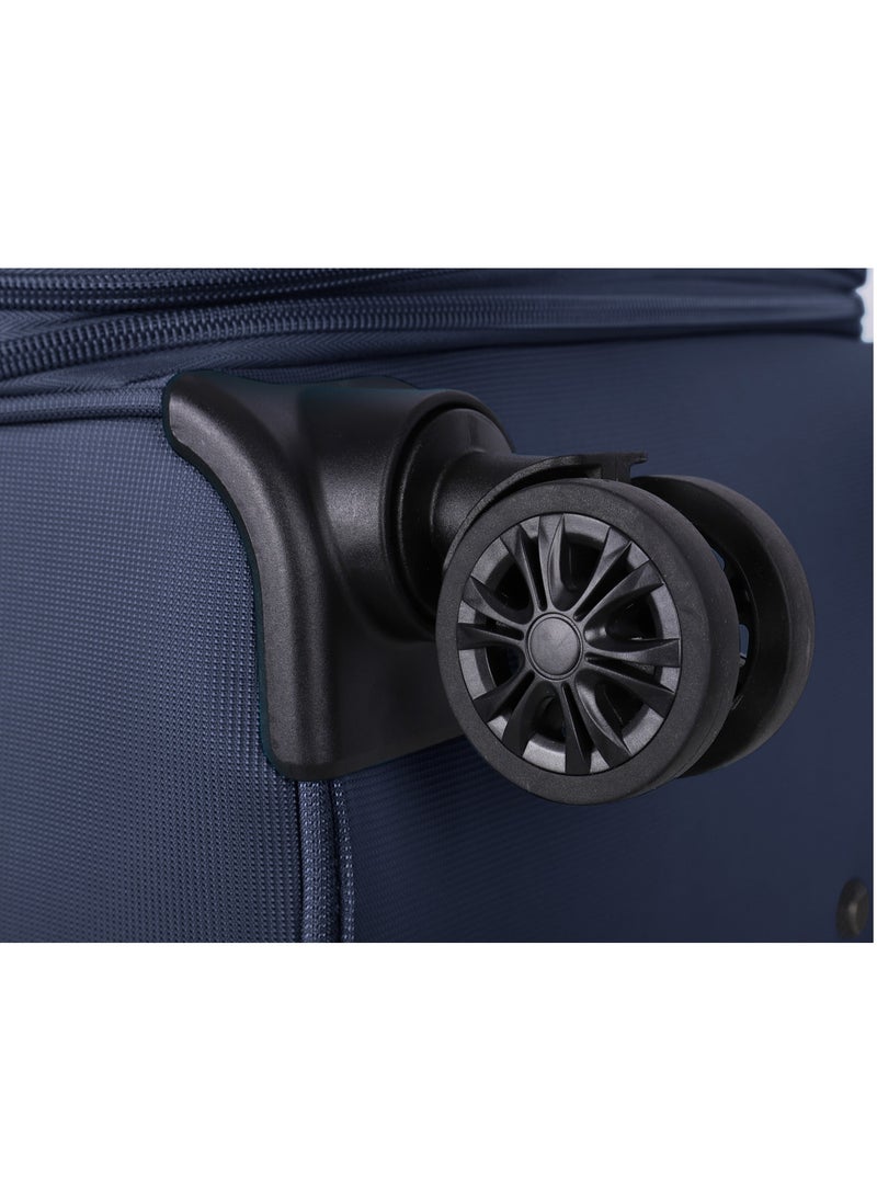 Unisex Soft Travel Bag Medium Luggage Trolley Polyester Lightweight Expandable 4 Double Spinner Wheeled Suitcase with 3 Digit TSA lock E751 Navy Blue