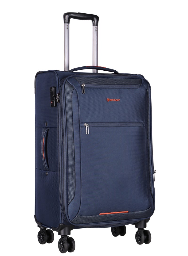 Unisex Soft Travel Bag Medium Luggage Trolley Polyester Lightweight Expandable 4 Double Spinner Wheeled Suitcase with 3 Digit TSA lock E751 Navy Blue