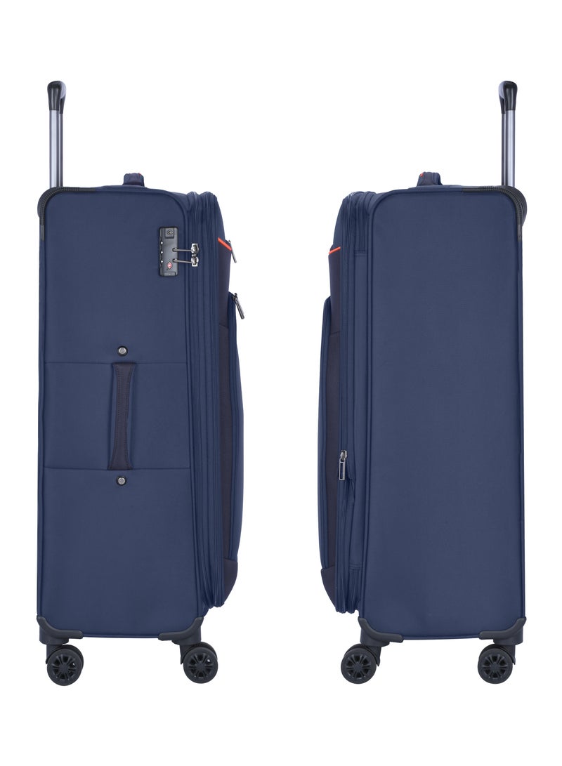 Unisex Soft Travel Bag Medium Luggage Trolley Polyester Lightweight Expandable 4 Double Spinner Wheeled Suitcase with 3 Digit TSA lock E751 Navy Blue