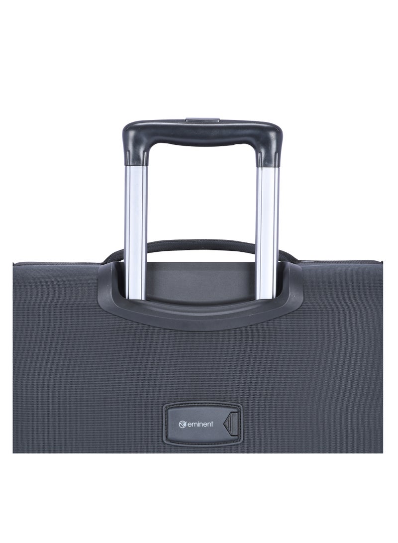 Unisex Soft Travel Bag Medium Luggage Trolley Polyester Lightweight Expandable 4 Double Spinner Wheeled Suitcase with 3 Digit TSA lock E751 Black