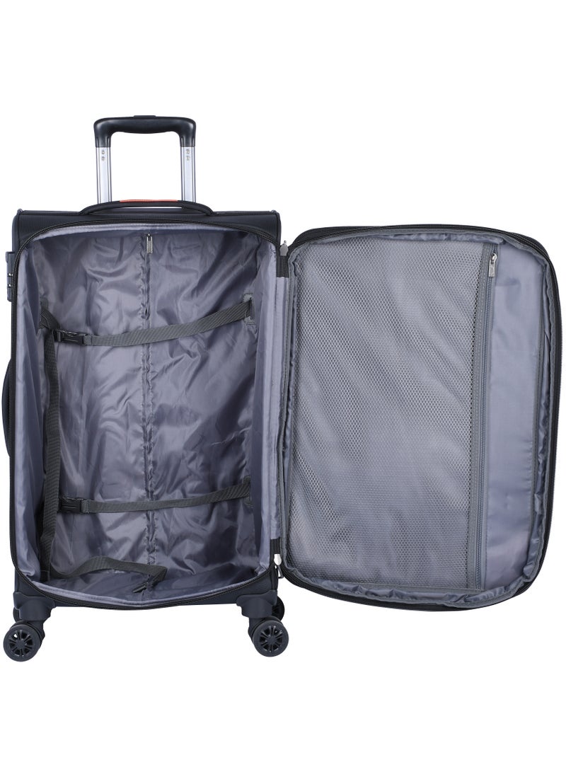 Unisex Soft Travel Bag Medium Luggage Trolley Polyester Lightweight Expandable 4 Double Spinner Wheeled Suitcase with 3 Digit TSA lock E751 Black