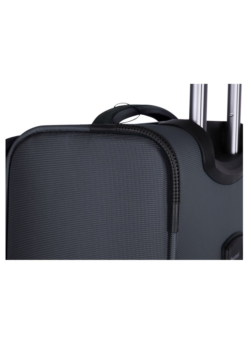 Unisex Soft Travel Bag Medium Luggage Trolley Polyester Lightweight Expandable 4 Double Spinner Wheeled Suitcase with 3 Digit TSA lock E751 Black
