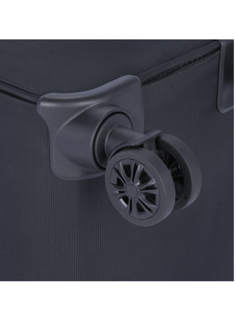 Unisex Soft Travel Bag Medium Luggage Trolley Polyester Lightweight Expandable 4 Double Spinner Wheeled Suitcase with 3 Digit TSA lock E751 Black