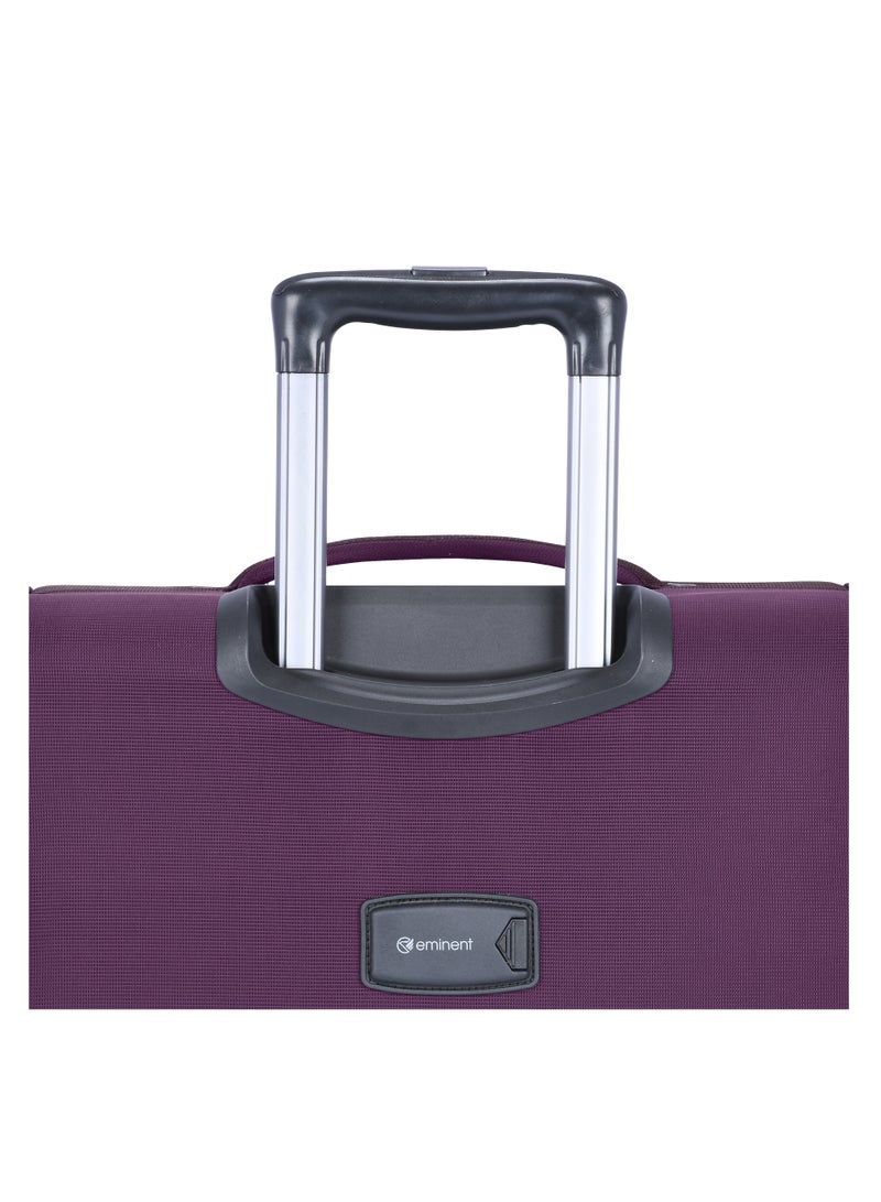 Unisex Soft Travel Bag Medium Luggage Trolley Polyester Lightweight Expandable 4 Double Spinner Wheeled Suitcase with 3 Digit TSA lock E751 Purple