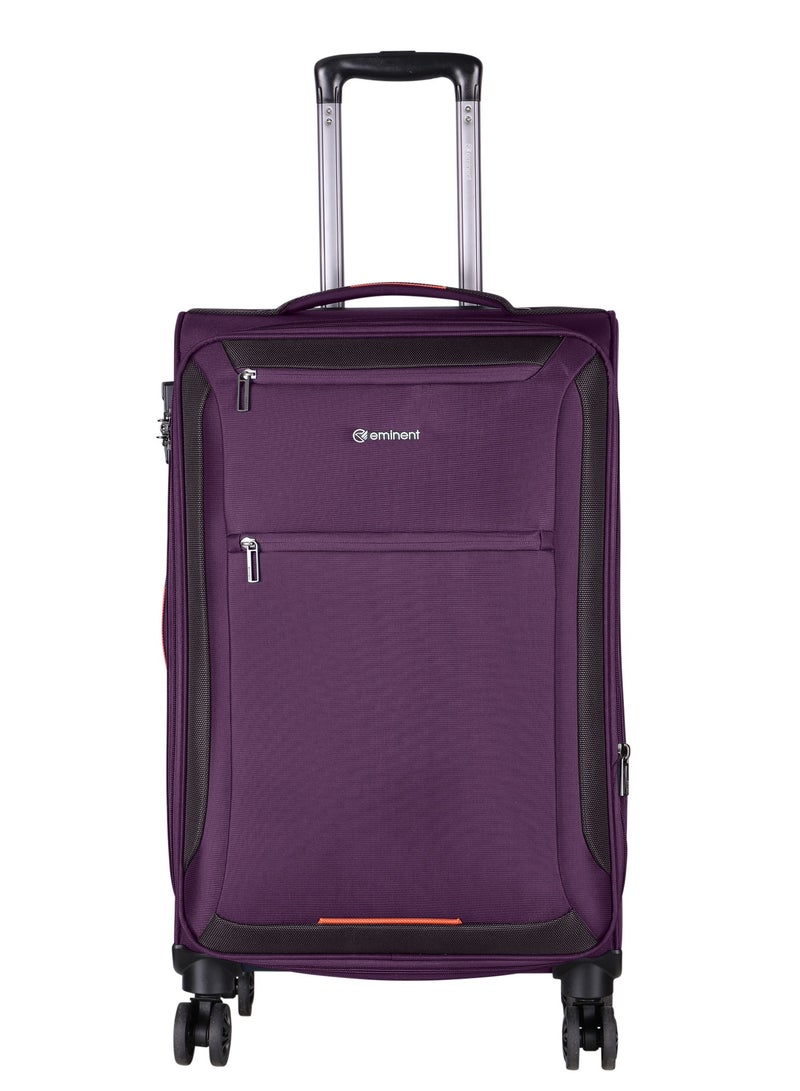 Unisex Soft Travel Bag Medium Luggage Trolley Polyester Lightweight Expandable 4 Double Spinner Wheeled Suitcase with 3 Digit TSA lock E751 Purple