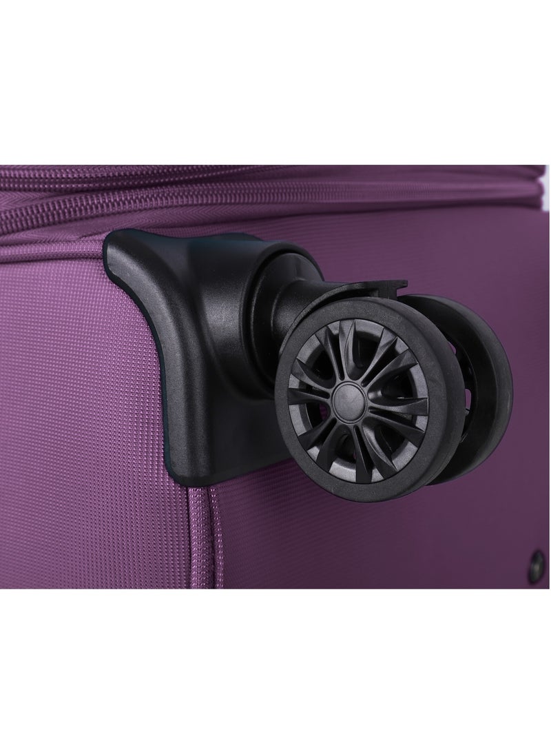Unisex Soft Travel Bag Medium Luggage Trolley Polyester Lightweight Expandable 4 Double Spinner Wheeled Suitcase with 3 Digit TSA lock E751 Purple