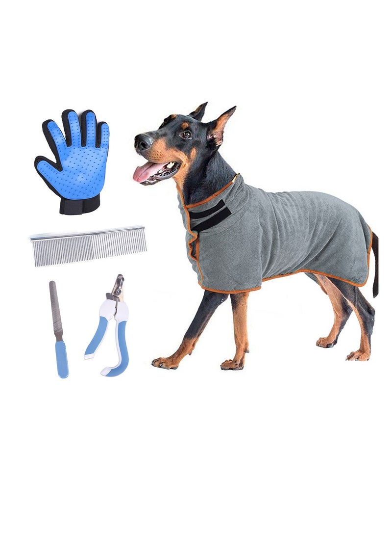5-Pcs Pet Cleaning Set,Including Pet Absorbent Quick-drying Bath Towel For Dogs/Cats, Straight comb, Pet Massage Gloves, Pet Nail Scissors and File
