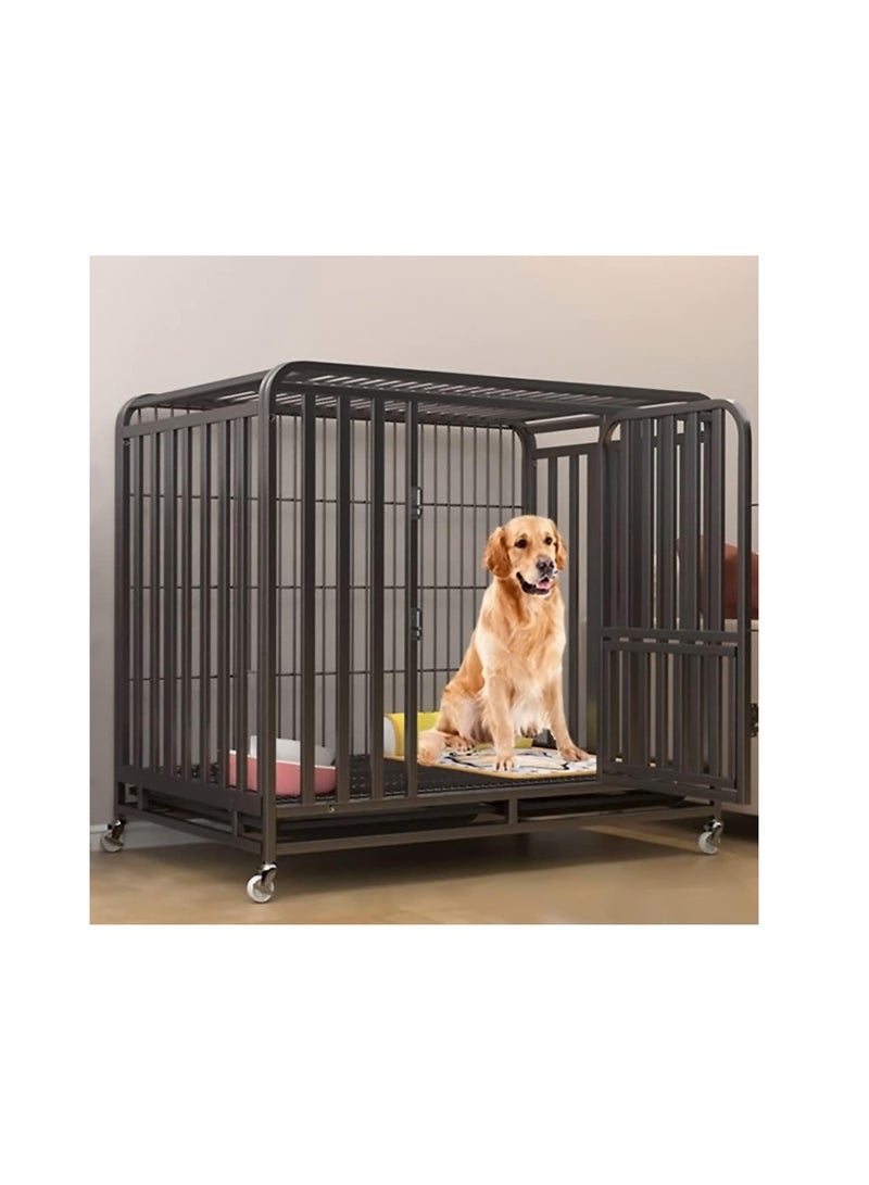 Heavy Dog Crate Duty Stainless Steel Double Door Pet Kennel Dog Kennels And Crates Large Dog Cage Pet Playpen With Four Wheels For Small Medium And Large Dogs(Size: 110 * 72 * 95cm)