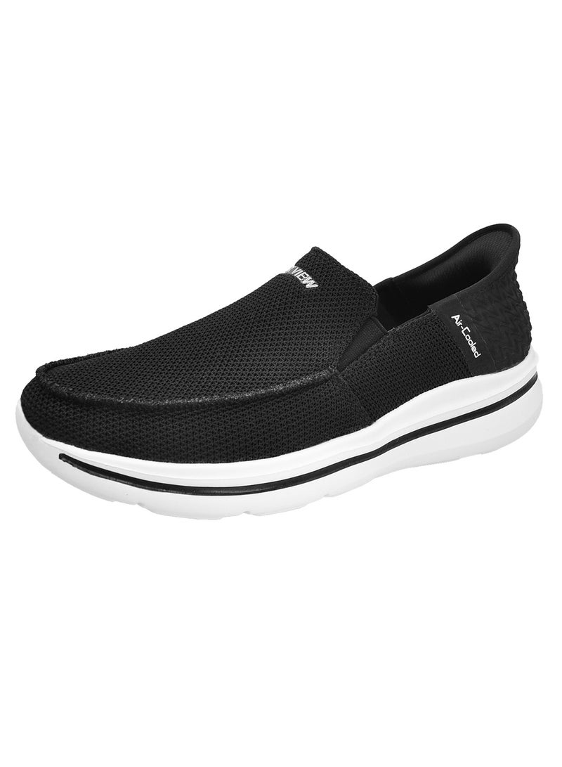 SKY VIEW Men's Loafer Smooth Step Hands Free Slip-ins Loafer Flats Comfortable And Light-Weight Slip On Walking Shoes For Men Black White