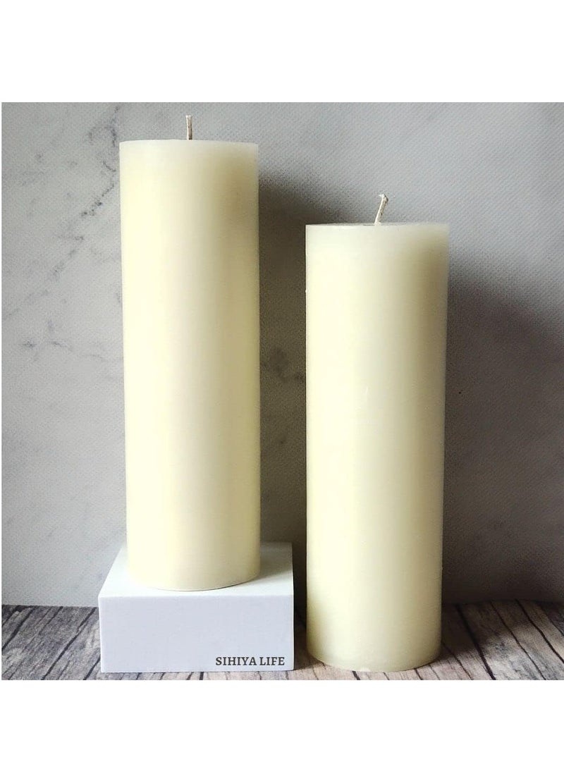 Set of 2 Ivory Pillar Candles| 3 x 12 inch | Unscented & Dripless Candles for Decor, Events, Restaurants | Natural Wax with Cotton Wicks | 135 hrs/candle Burn Time