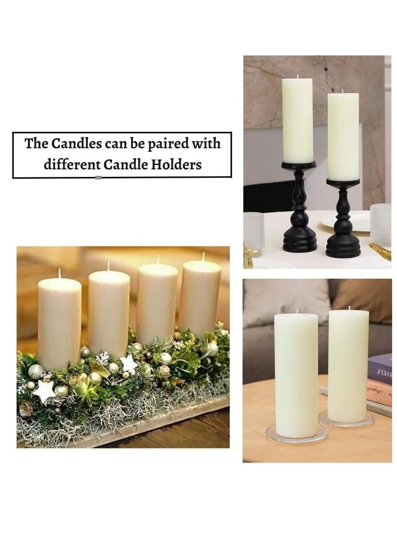 Set of 2 Ivory Pillar Candles| 3 x 12 inch | Unscented & Dripless Candles for Decor, Events, Restaurants | Natural Wax with Cotton Wicks | 135 hrs/candle Burn Time