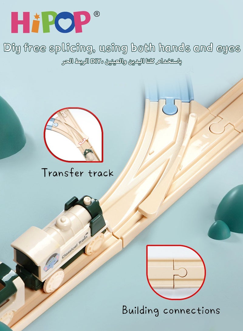 Electric Train Toy Set,Double Layer Simulation Track,Locomotive,Carriage,Road Sign,Tree,Electric Assembly Toy