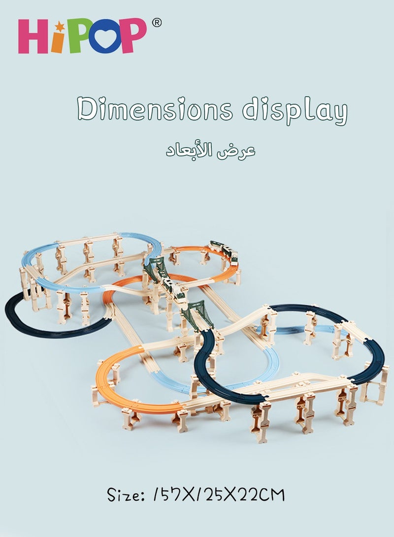 Electric Train Toy Set,Double Layer Simulation Track,Locomotive,Carriage,Road Sign,Tree,Electric Assembly Toy