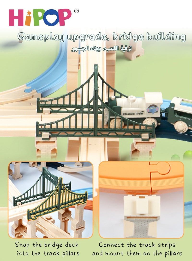 Electric Train Toy Set,Double Layer Simulation Track,Locomotive,Carriage,Road Sign,Tree,Electric Assembly Toy