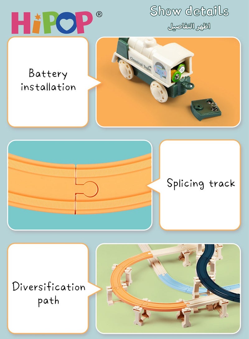 Electric Train Toy Set,Double Layer Simulation Track,Locomotive,Carriage,Road Sign,Tree,Electric Assembly Toy