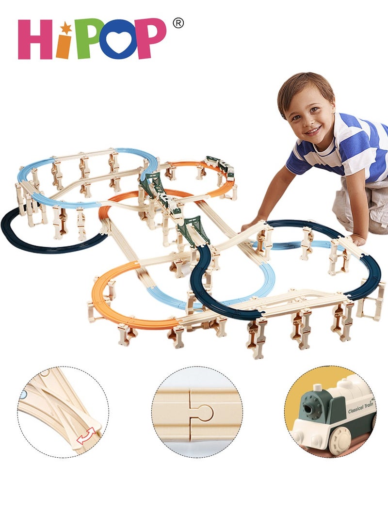 Electric Train Toy Set,Double Layer Simulation Track,Locomotive,Carriage,Road Sign,Tree,Electric Assembly Toy