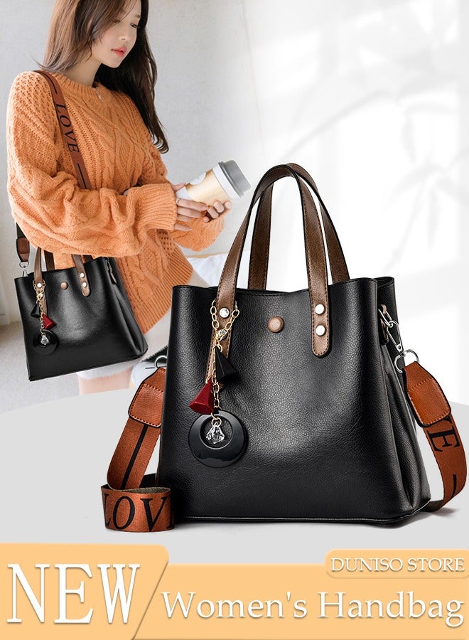 Women's Elegant Tote Bag Handbags with Large Capacity Faux Leather Shoulder Bag Ladies Fashion Designer Satchel Crossbody Bag with Detachable Strap for Ladies