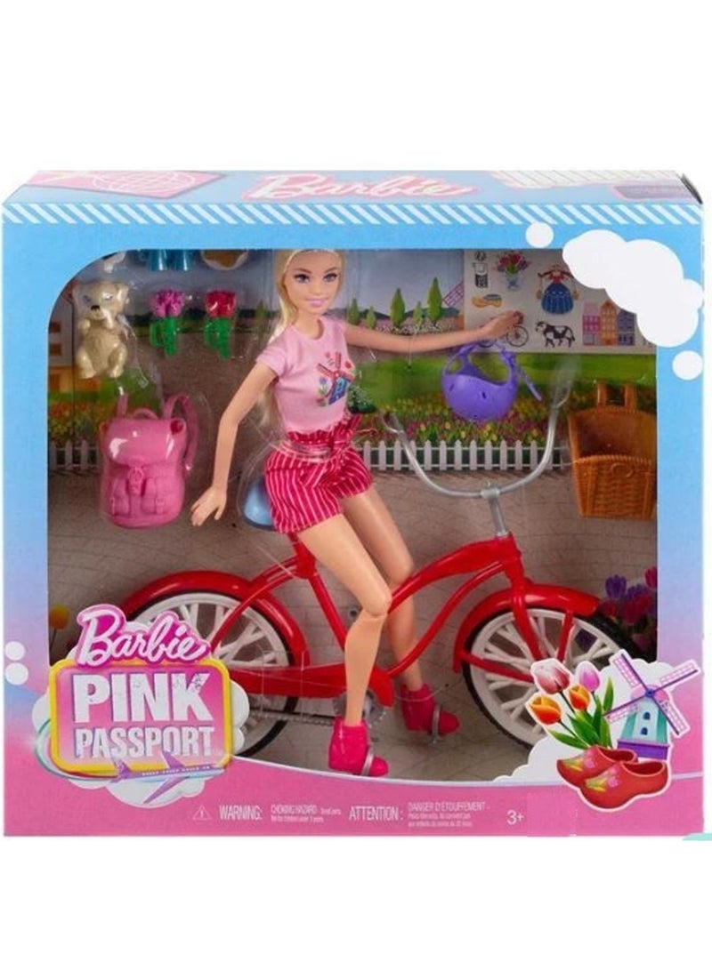 Barbie Pink Passport Holland Doll with Bike