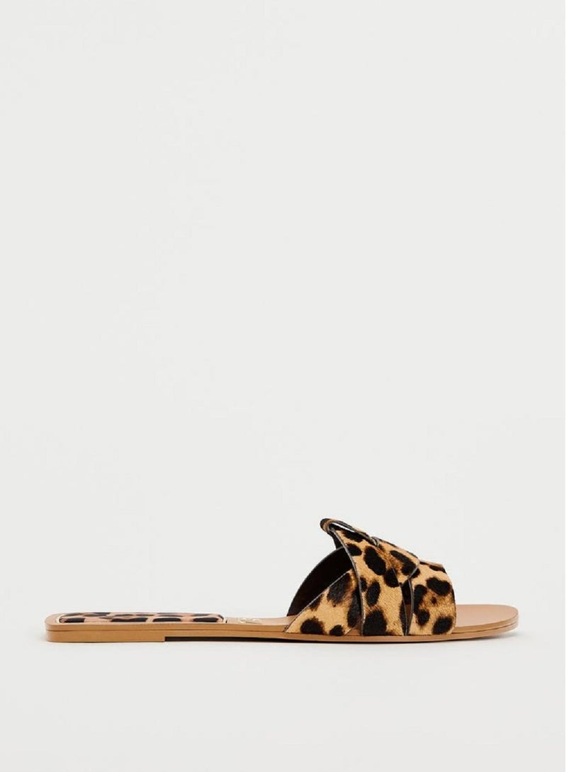 Women Flat Sandals Leopard Print with Cross Straps