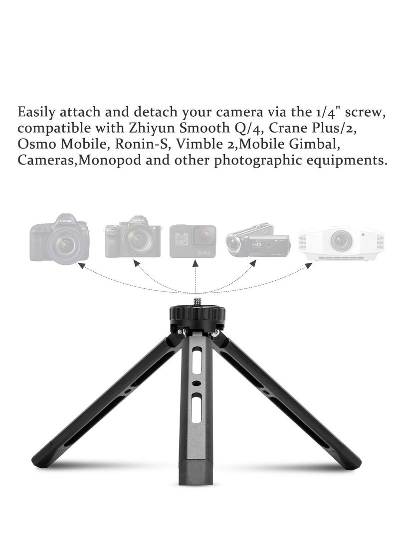 Metal Mini Tripod Aluminum Desktop Tabletop Flexible Stand Compact Tripod with Adjustable Length and Nonslip Rubber Pads for Smooth Q/4 Crane Plus/2 Osmo Mobile