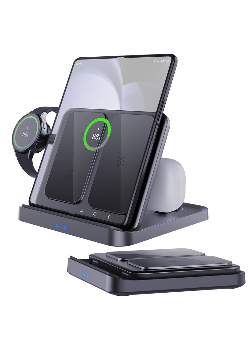 Wireless Charger Foldable 3 in 1 Wireless Charger Station for Samsung Z Fold 5 3 in 1 Fast Charging Stand Dock for Galaxy Z Fold4 3 Flip 5 4 Charger for Watch 6 6 Classic Buds 2 Pro Live
