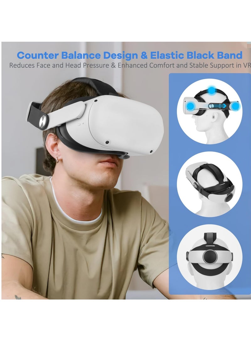 Head Strap with Battery for Oculus Quest 3, 10000mAh Battery Pack for Extended 8 Hrs of Playtime, Fast Charging VR Power, Adjustable Elite Strap Enhanced Support and Balance in VR