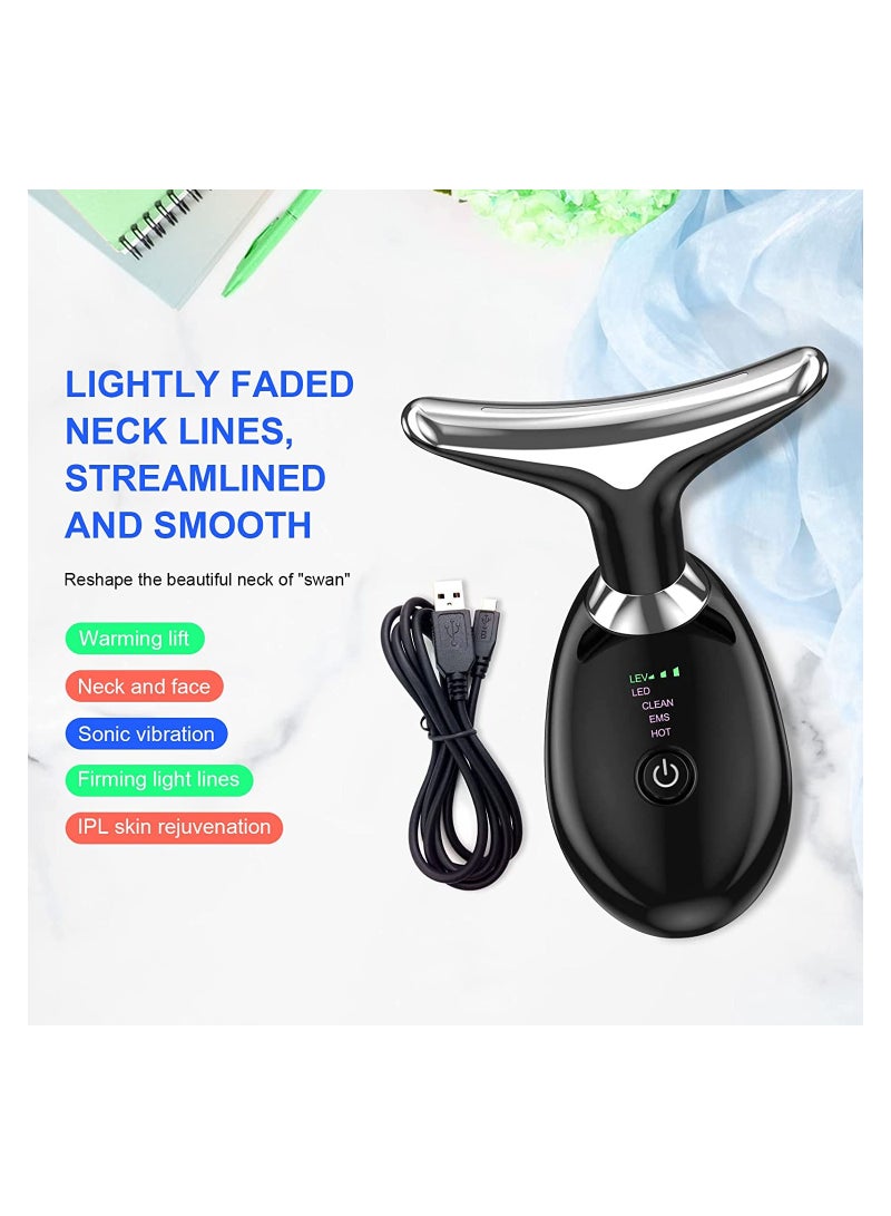 Facial Neck Lifting Machine Sonic Face Massager Beauty Device Wrinkles Remover Skin Rejuvenation Anti-aging Rechargeable 3 Modes Black