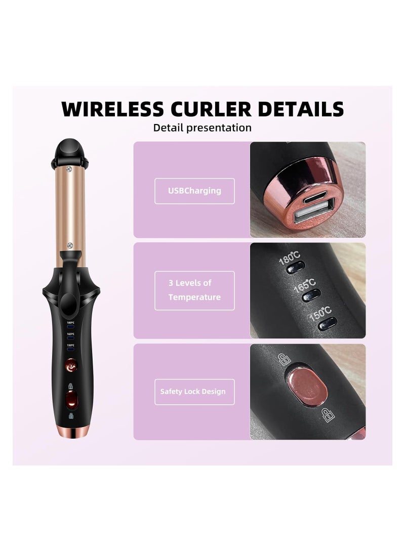 Portable Travel Curling Iron, 4000 mAh USB Cordless Curling Iron Rechargeable, 302°F-356°F Mini Hair Curler, with 3 Temp Setting, Small Hair Curlers for Short Hair, Hair Straightener and Curler 2 in 1