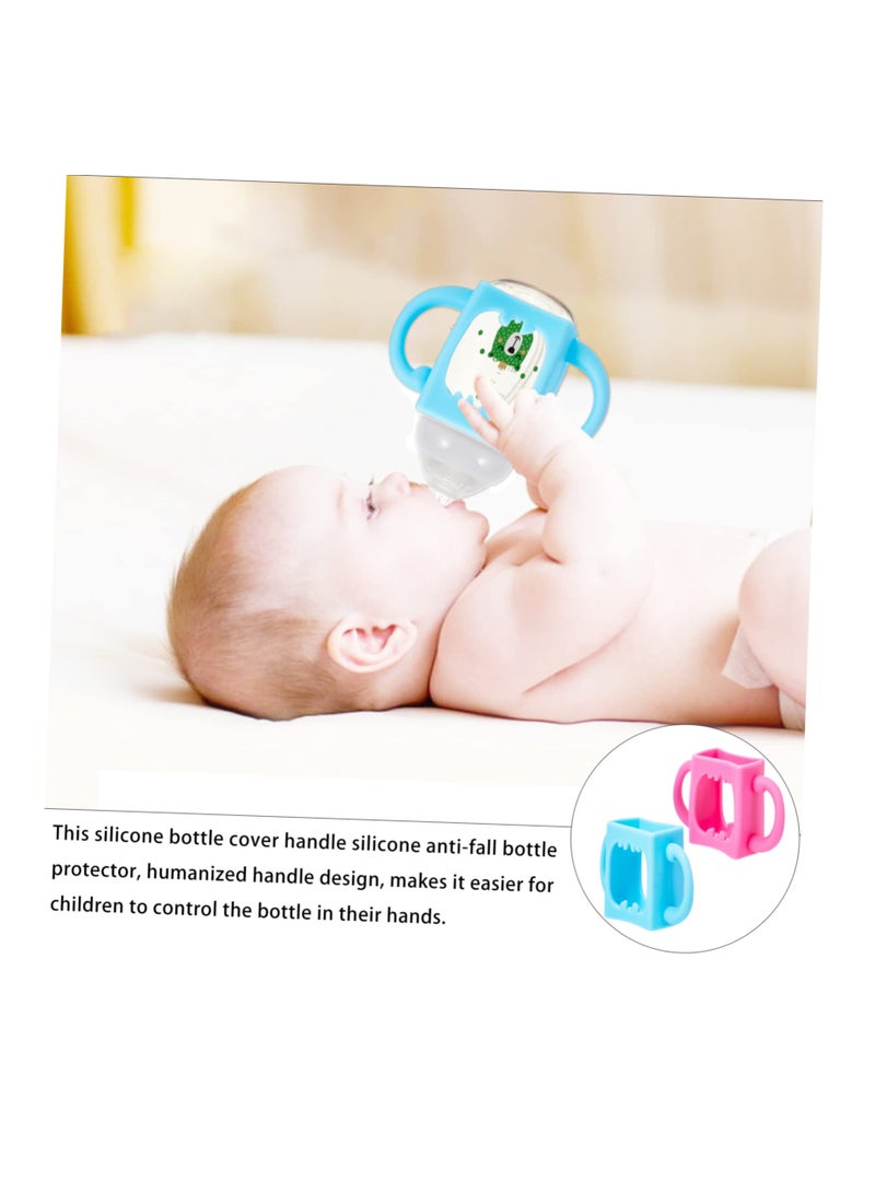 Pack Of 4 Silicone Wide-Neck Baby Bottle Handle, Outer Diameter Over 6 CM, Pink, Blue