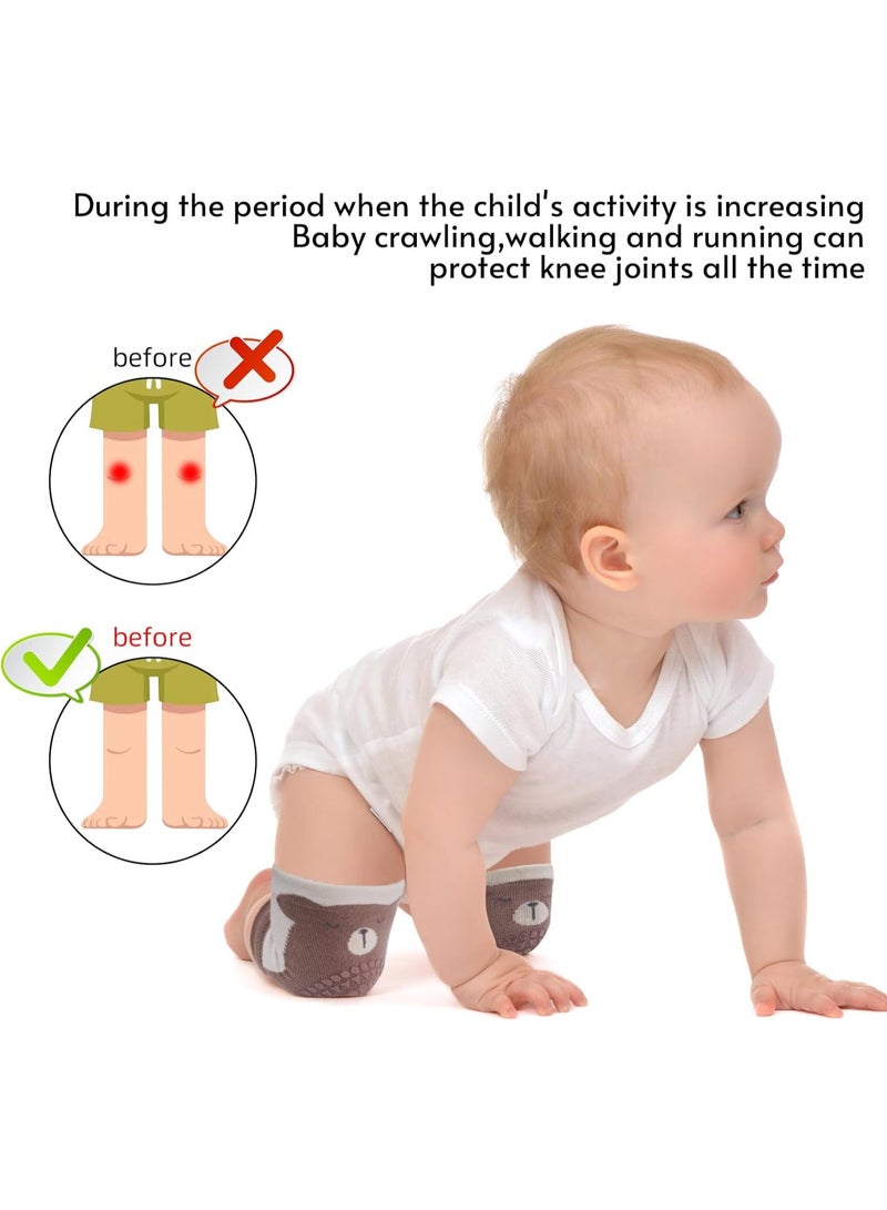 5 Pairs Baby Crawling Knee Pads, Anti-Slip Rubber Point Knee Pads, Elastic Cute Knee Protector Leg Warmers Elbow Pads Crawling Protector, Unisex 0-24 Months (5 Styles)