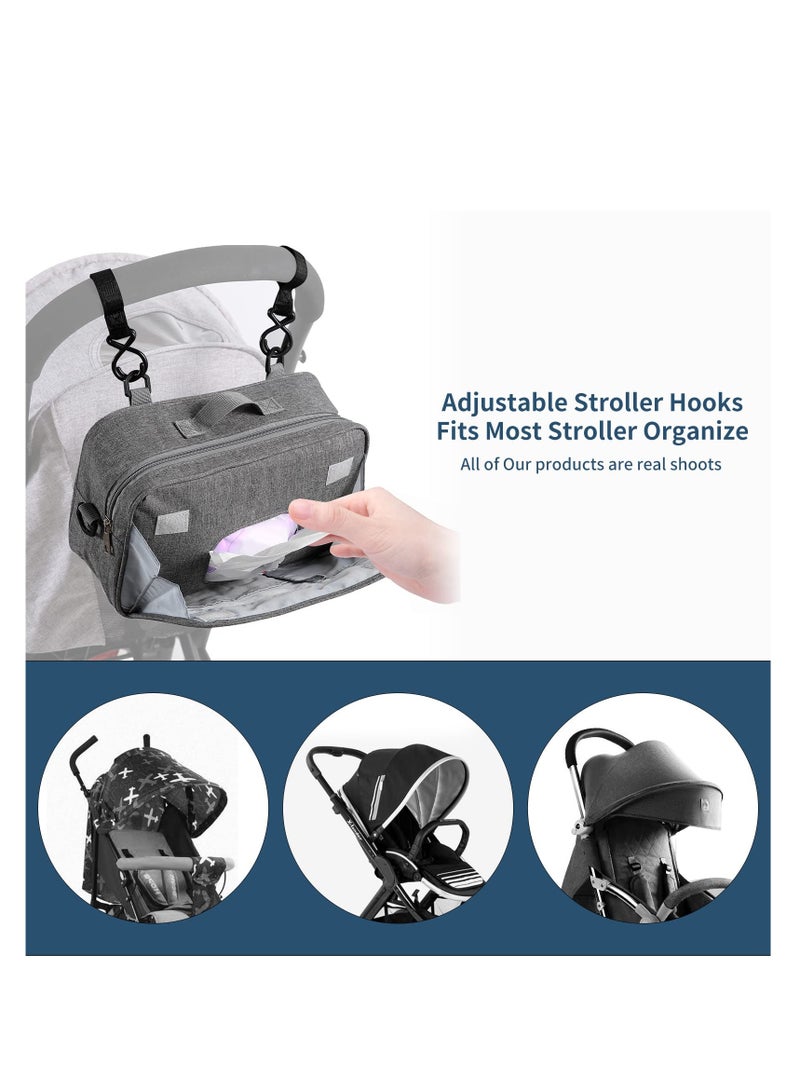 Small Diaper Bag Stroller Bag Diaper Organizer Caddy for Diapers with Insulated Pocket, Stroller Straps and Adjustable Shoulder Strap,Universal Fit Most Strollers, Gray