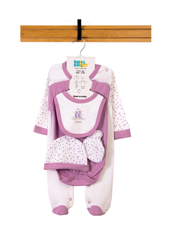 Babiesbasic 5 piece unisex 100% cotton Gift Set include Bib, Romper, Mittens, cap and Sleepsuit/Jumpsuit- Hello Autumn