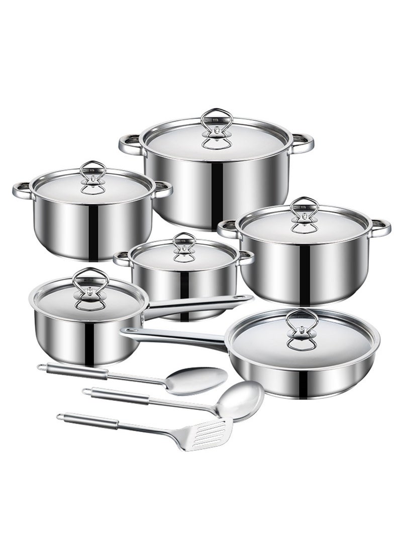 15-Piece Household Kitchen Soup Pot Set with Spoon x1 Large Spoon x1 Frying Spatula x1 Suitable for Various Stoves