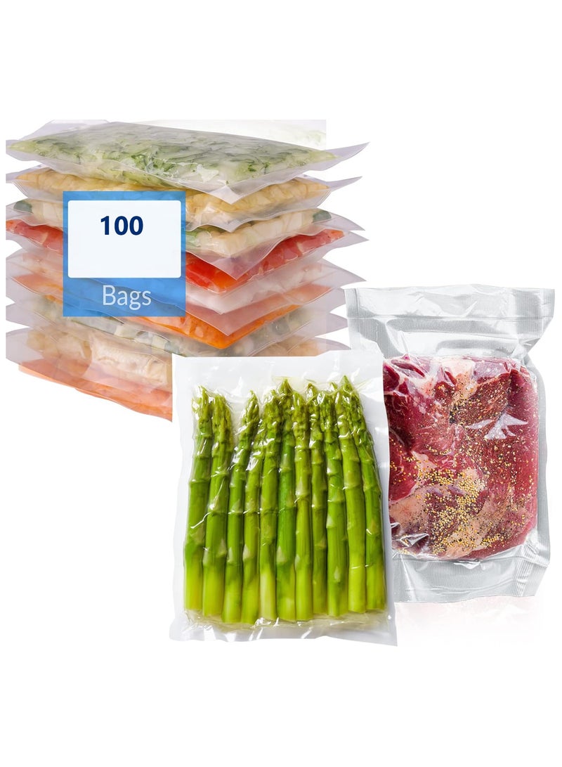 Vacuum Sealer Bags, 100 Bags Pre-Cut Embossed Vacuum Bags, BPA Free Vacuum Seal Bags, Universal Design Pre-Cut Bag, for Sous Vide, Food Freezer Storage, Food Prep, Pint Size, Clear (8x12 in.)