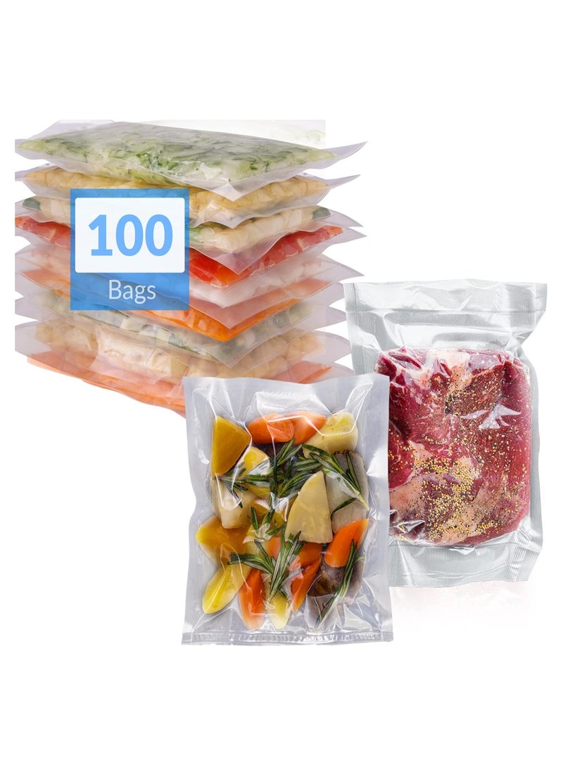 Vacuum Sealer Bags, 100 Bags Pre-Cut Embossed Vacuum Bags, BPA Free Vacuum Seal Bags, Universal Design Pre-Cut Bag, for Sous Vide, Food Freezer Storage, Food Prep, Pint Size, Clear (6x10 in.)