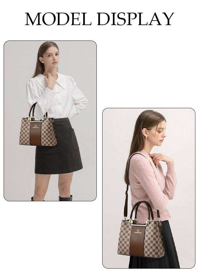 Women's Vintage Tote Bag Handbags with Large Capacity Faux Leather Shoulder Bag Ladies Fashion Designer Satchel Crossbody Bag with Detachable Strap for Ladies