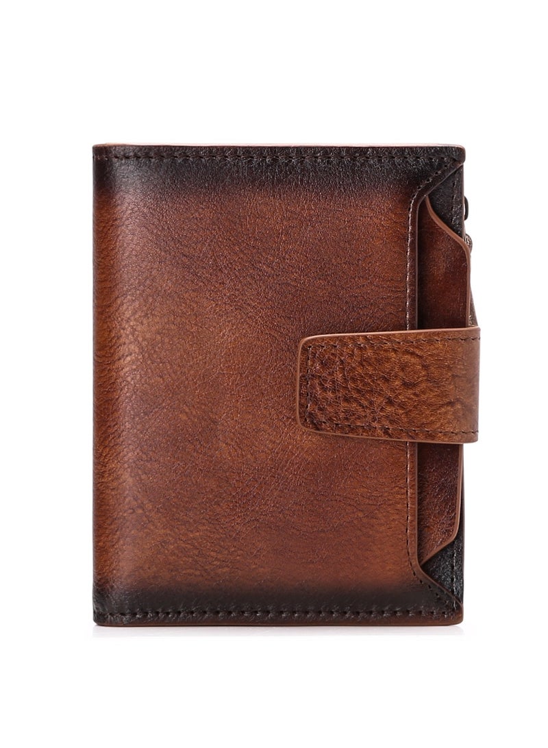 Portable Business Men Faux Leather Bifold Short Wallet Card Cash Holder Purse Brown