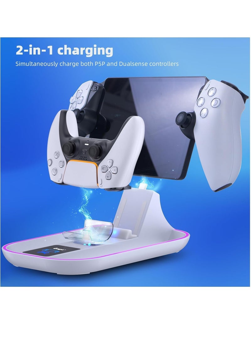 Charging Station with RGB Light for PlayStation Portal and PS5 Controller, PS5 Charger with Charging Cable