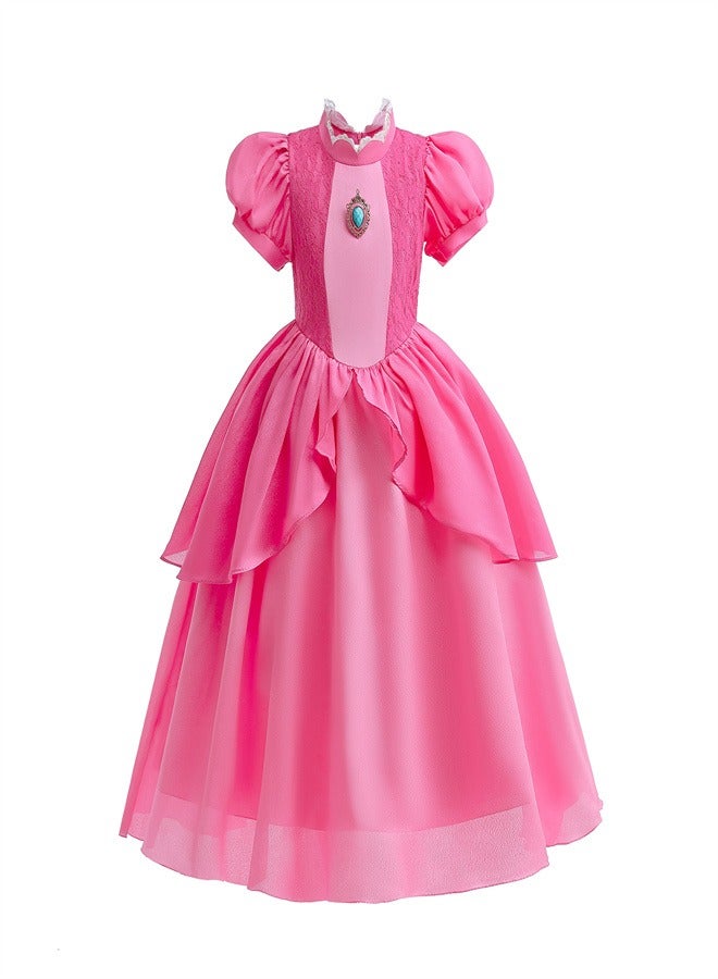 High Quality Pink Short Sleeved Girl Princess Dress