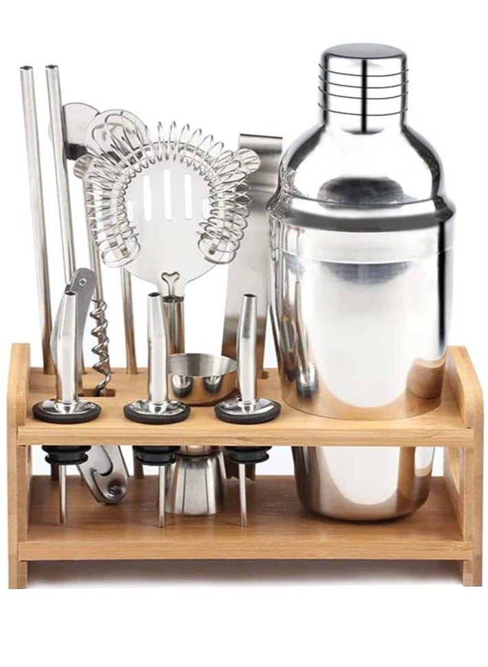 13-Piece Tool Set with Stylish Bamboo Stand Perfect Home Bartending Kit and Martini Cocktail Shaker Set For an Awesome Drink Mixing 700ml Cocktail Shaker
