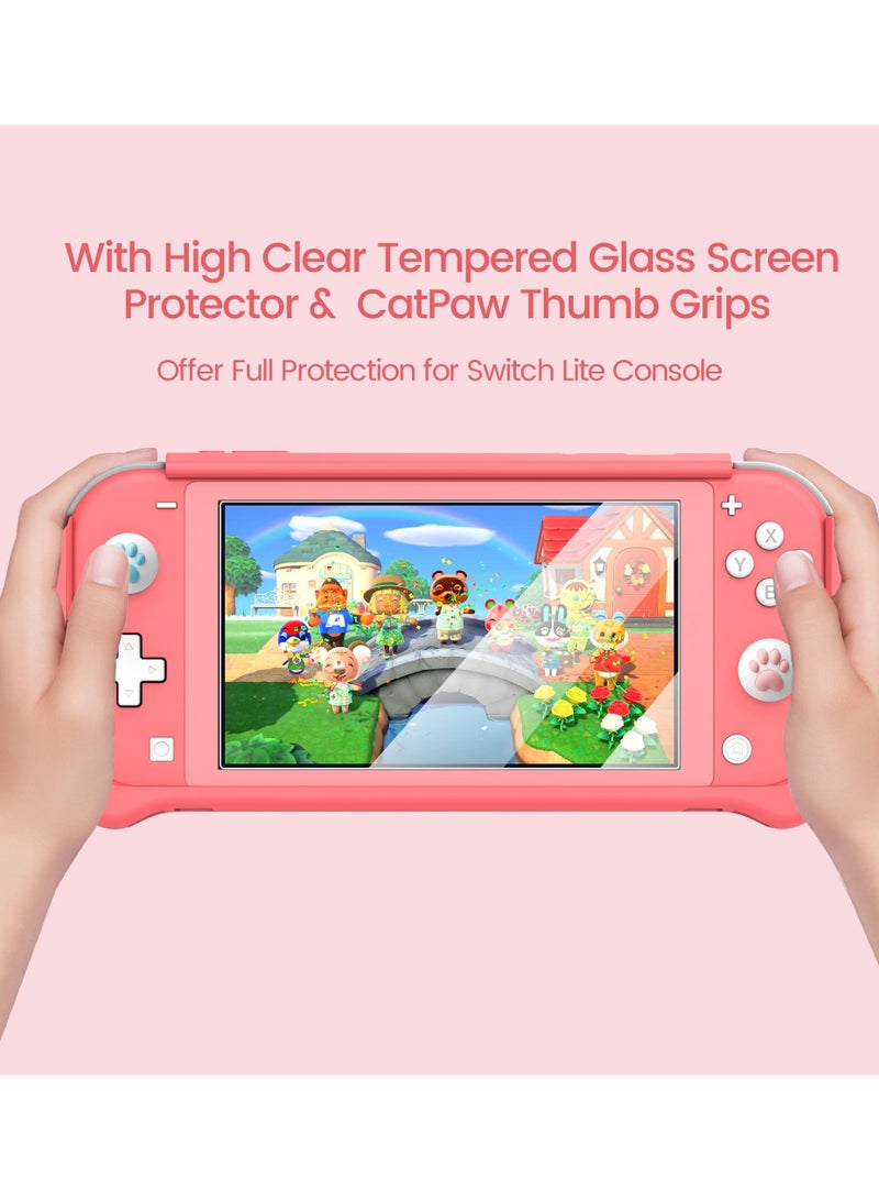 Smart Switch Lite Protective Case for Nintendo, Daily Gift Ergonomic Sturdy Full Protection Gift Idea Thumb Grip Caps Coral