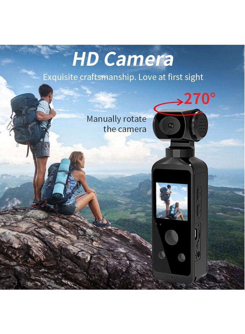 4K Ultra HD Pocket Action Camera 270° Rotatable Vlog Wifi Mini Sports Cam Waterproof Case Helmet Travel Bicycle Driver Recorder (64GB)