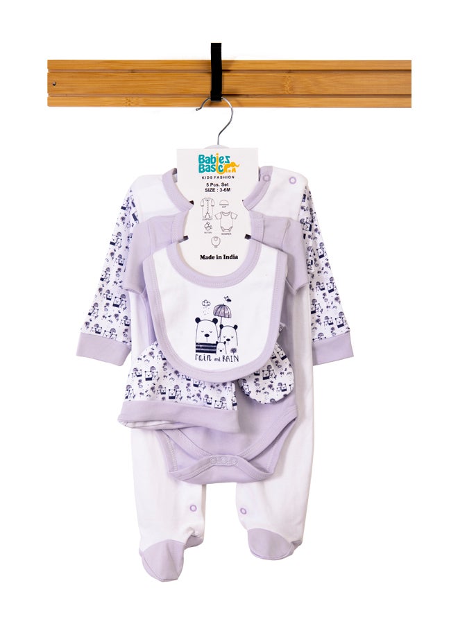 Babiesbasic 5 piece unisex 100% cotton Gift Set include Bib, Romper, Mittens, cap and Sleepsuit/Jumpsuit- Rain