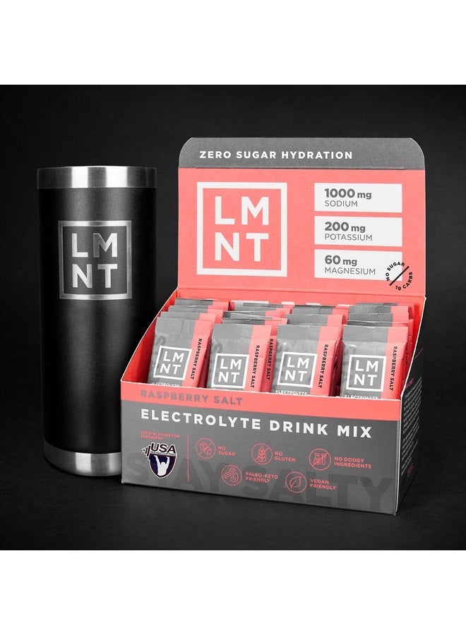 LMNT Zero-Sugar Electrolytes - Raspberry Salt - Hydration Powder Packets | No Dodgy Ingredients | Keto & Paleo Friendly | 30 Sticks