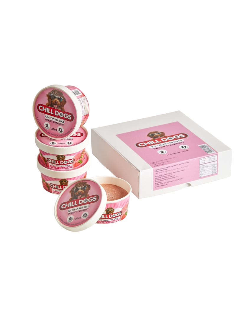 Chill Dogs. Ice Cream for Dogs Swirlin' Strawberry Box 4 Cups x 130ml