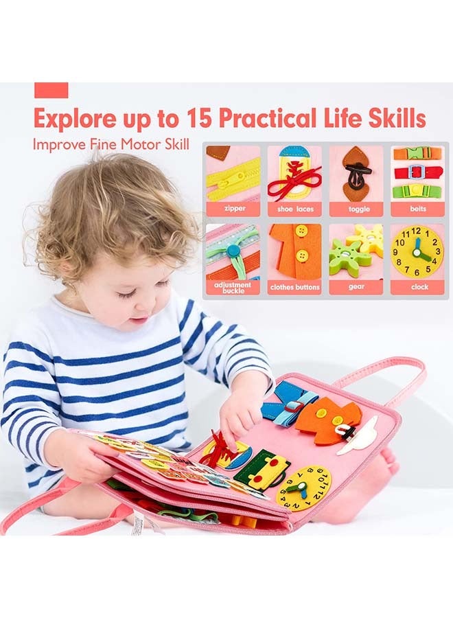 Busy Board - Montessori Toys for 2 Year Old Girl Bithday Gift - 7 in 1 Preschool Learning Activities with Life Skill, Alphabet, Number, Shape, Color, Animal, Weather - Toddler Travel Toys